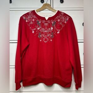 Shenanigans Womens Size M Red Bedazzled‎ Christmas Sweater vintage embroidered